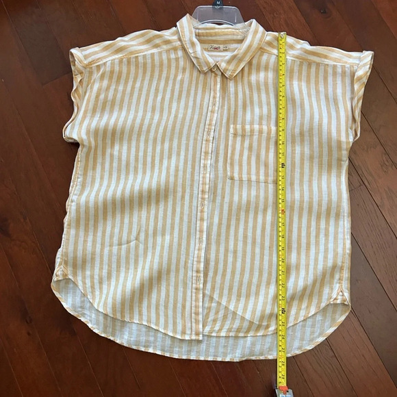 Faherty Avery Yellow Striped 100% Linen Short Sleeve Button Down Shirt Size XL - Picture 6 of 8